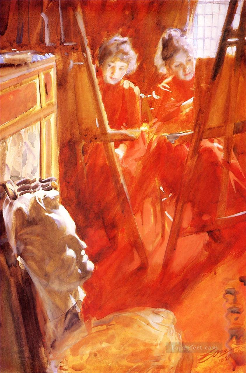 Les Demoiselles Schwartz foremost Sweden Anders Zorn Oil Paintings
